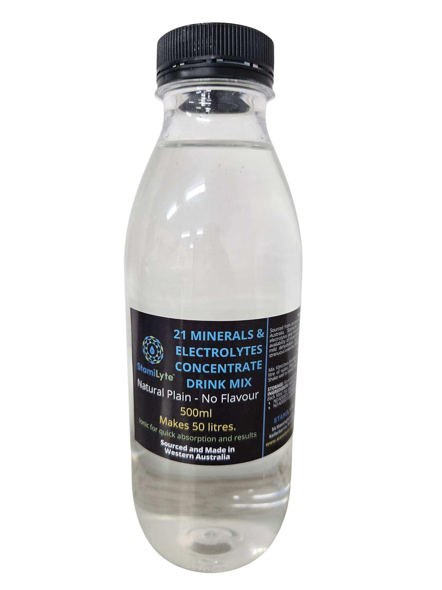 StamiLyte 500ml Bottle Electrolyte Water Concentrate – Contains all the 21 Essential Minerals & Trace Elements – Makes 50 litres of Electrolyte Water.